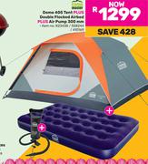 Campmaster Dome 405 Tent Plus Double Flocked Airbed Plus Air Pump 300mm