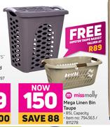 Miss Molly 85Ltr Mega Linen Bin Taupe + Free Hipster Taupe Basket