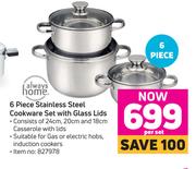 Always Home 6 Piece Stainless Steel Cookware Set With Glass Lids-Per Set