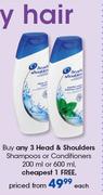 Head & Shoulders Shampoos Or Conditioners-200ml Or 600ml Each