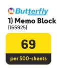 Butterfly Memo Block 165925-Per 500 Sheets