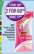 BIC Twin Lady 2-Blade Sensitive Disposable Razors 6 Pack-For 2