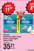 Always Dreamzzz Maxi Thick Extra Long Night Value Pack-Per Pack