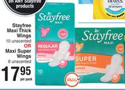 Stayfree Maxi Thick Wings (10 Unscented) Or Maxi Super Wings (8 Unscented)-Per Pack