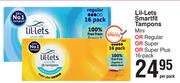 Lil-Lets Smartfit Tampons Mini Or Regular Or Super Or Super Plus(16 Pack )-Per Pack