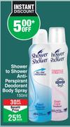 Shower To Shower Anti-Perspirant Deodorant Body Spray-150ml Each