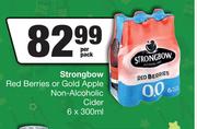 Strongbow Red Berries Or Gold Apple Non Alcoholic Cider-6 x 300ml Per Pack