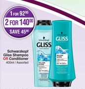 Schwarzkopf Gliss Shampoo Or Conditioner Assorted-For 2 x 400ml
