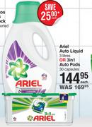Ariel Auto Liquid 3L Or 3 In 1 Auto Pods 30 Capsules-Each