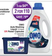 Omo Auto Washing Liquid 1.5L Or Power Capsules 17 Capsules-For 1