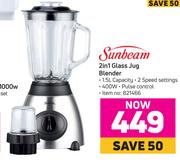 Sunbeam 2 In 1 Glass Jug Blender