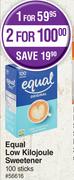 Equal Low Kilojoule Sweetener 100 Sticks-For 2