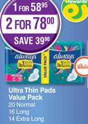 Always Ultra Thin Pads Value Pack-For 2