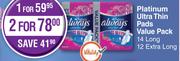 Always Platinum Ultra Thin Pads Value Pack-For 1