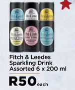 Fitch & Leedes Sparkling Drink Assorted-6 x 200ml Each