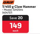 Grip 450g Claw Hammer GH2544-Each