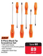 Grip 6 Piece Black Top Screwdriver Set-Per Set