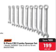 Grip 9 Piece CRV Combo Spanner Set GAS809-Per Set