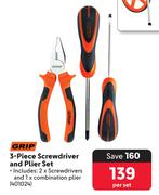 Grip 3 Piece Screwdriver & Plier Set-Per Set
