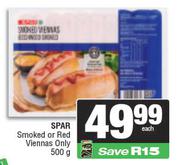 Spar Smoked Or Red Viennas Only-500g