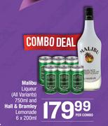 Malibu Liqueur 750ml & Hall & Bramley Lemonade 6x200ml-Per Combo