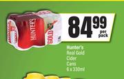 Hunter's Real Gold Cider Cans-6 x 330ml Per Pack