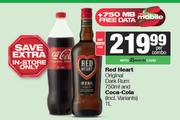 Red Heart Original Dark Rum 750ml And Coca-Cola (Incl. Variants) 1Ltr-Per Combo