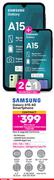 2 x Samsung Galaxy A15 4G Smartphone-On 1.3GB Red Top Up Core More Data + Flexi 80