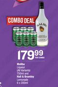 Malibu Liqueur (All Variants) 750ml And Hall & Bramley Lemonade 6x200ml-Per Combo