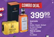 Inverroche Gin Amber,Classic,Verdant Or Coco L'Orange 750ml & Fitch & Leedes Tonic 6x200ml-Per Combo