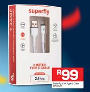 Superfly 2.4A Type C Cable White 2m