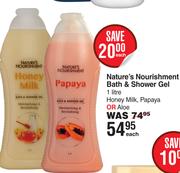 Nature's Nourishment Bath & Shower Gel 1Ltr (Honey Milk, Papaya Or Aloe)-Each