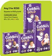 Cuddlers Gold Value Pack Diapers-For 2 x 66's, 52's, 44's Or 42's