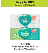 Pampers Fresh Wipes 64's Refill Or Sensitive Wipes 56's-For Any 2