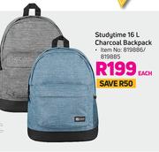 Studytime 16L Charcoal Backpack-Each