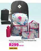 Prosecco Pink Print 5-Piece Backpack Set-Per Set