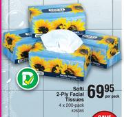Softi 2 Ply Facial Tissues-4 x 200 Per Pack