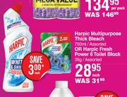 Harpic Multipurpose Thick Bleach 750ml Assorted Or Harpic Fresh Power 6 Toilet Block 35g Assorted-Ea