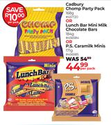 Cadbury Chomp Party pack 168g/Lunch Bar Mini Milk Chocolate Bar 184g Or PS Caramilk Mini 171g-Per PK