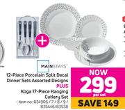 Mainstays 12 Piece Porcelain Split Decal Dinner Sets Designs+Koga 17 Piece Hanging Cutlery Set