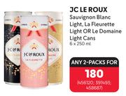 JC LE ROUX Sauvignon Blanc Light, La Fleurette Light Or Le Domaine Light Cans-For 2 x 6 x 250ml