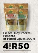 Ficacci Doy Packet Pimento Or Pitted Olives-For 4 x 200g