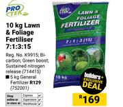 Protek 10Kg Lawn & Foliage Fertiliser 7:1:3:15