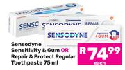 Sensodyne Sensitivity & Gum or Repair & Protect Regular Toothpaste-75ml Each