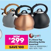 Tissolli Stove Top 3Ltr Whistling Kettle Assorted-Each