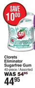 Clorets Eliminator Sugerfree Gum Assorted-40 Piece
