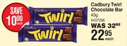 Cadbury Twirl Chocolate Bar-43g Each