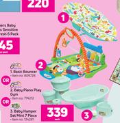 Baby Links Basic Bouncer Or Baby Piano Play Gym Or Baby Hamper Set Mint 7 Piece- Each