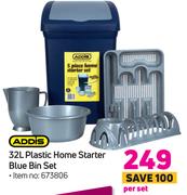 Addis 32L Plastic Home Starter Blue Bin Set- Per Set