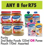 Purity 2nd Baby Foods 125ml Or Puree Pouch 110ml- For Any 8